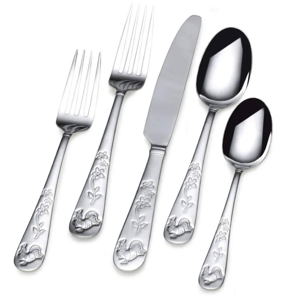 Pfaltzgraff rooster meadow silverware set of 20 brand new serving set flatware
